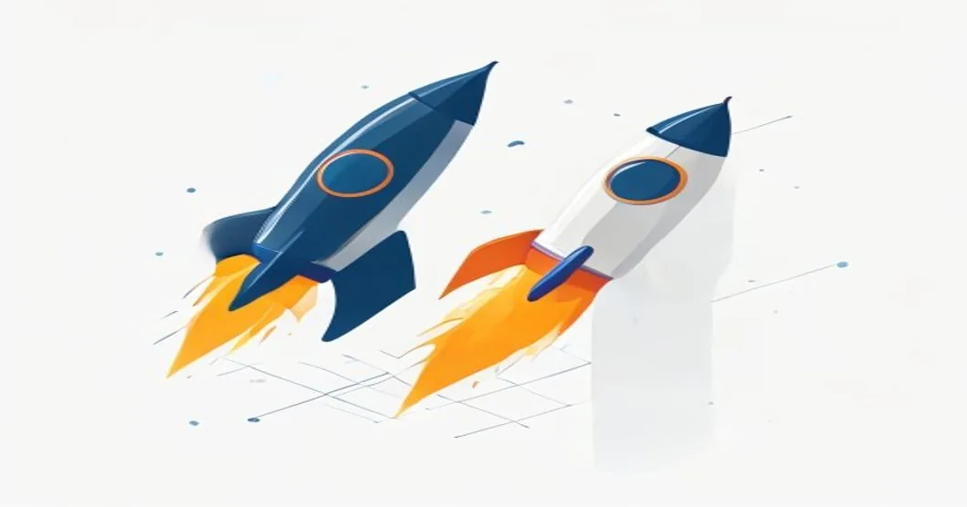 Astro vs SvelteKit for content sites illustration showing two framework rockets racing above a content article