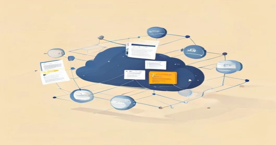 Cloudflare Pages SEO setup illustration showing cloud node with SEO checklist items orbiting around it